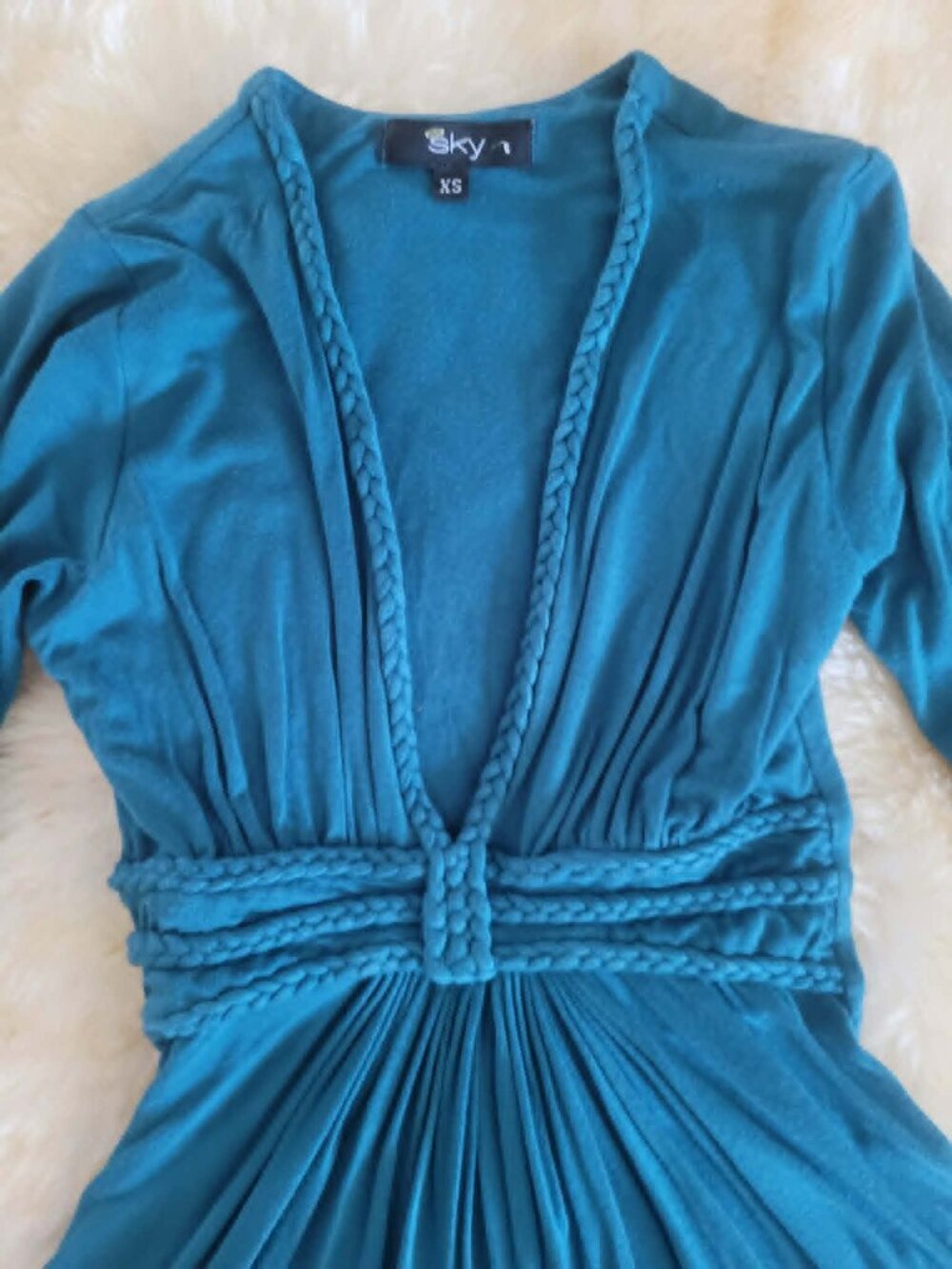 Sky Brand Turquoise top blouse sexy soft braided long sleeve Los Angeles XS